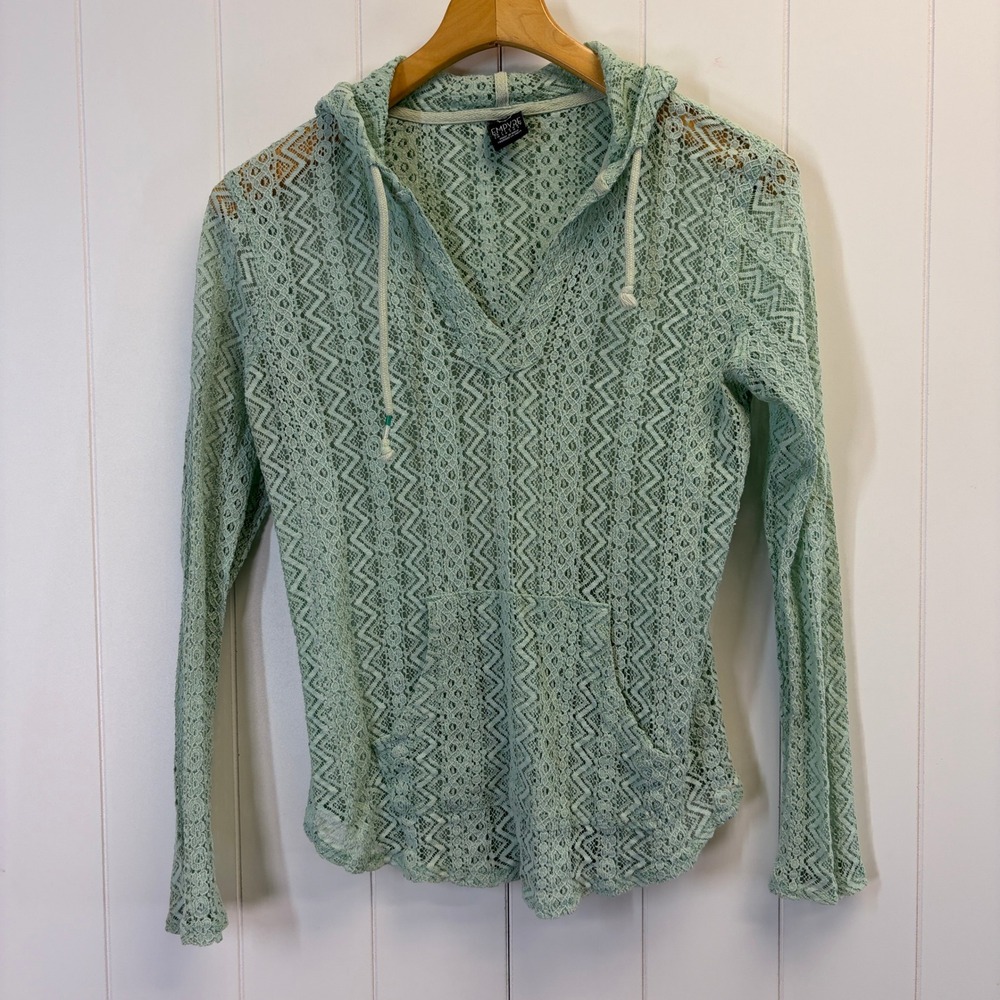 Empyre Boho Chevron Sheer Lace Hoodie Womens Small Festival Indie Beach Carefree